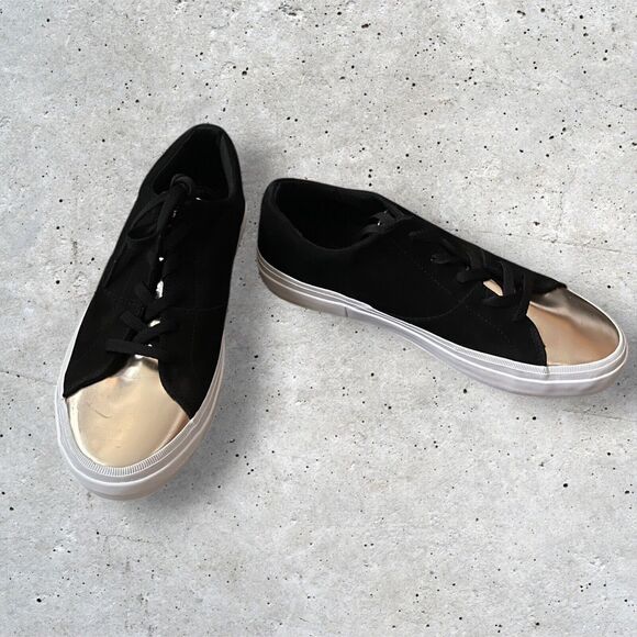 Sperry Women’s Haven Black and Gold Lace Up Sneakers Size 11 Black Leather Shoe - Picture 1 of 5